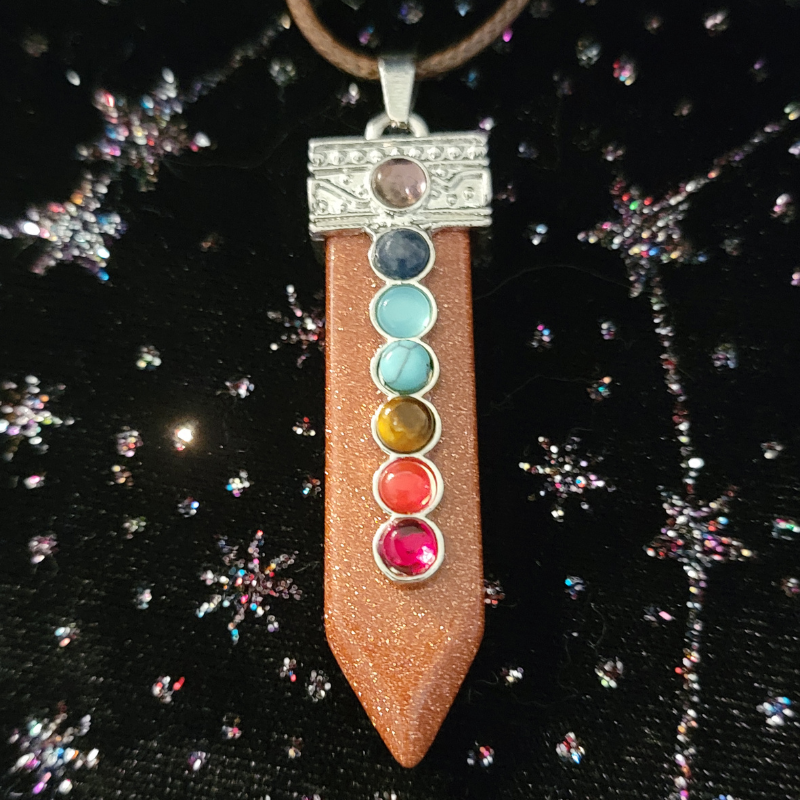 Goldstone Chakra Pendant with Cord Necklace Simply CBD LLC