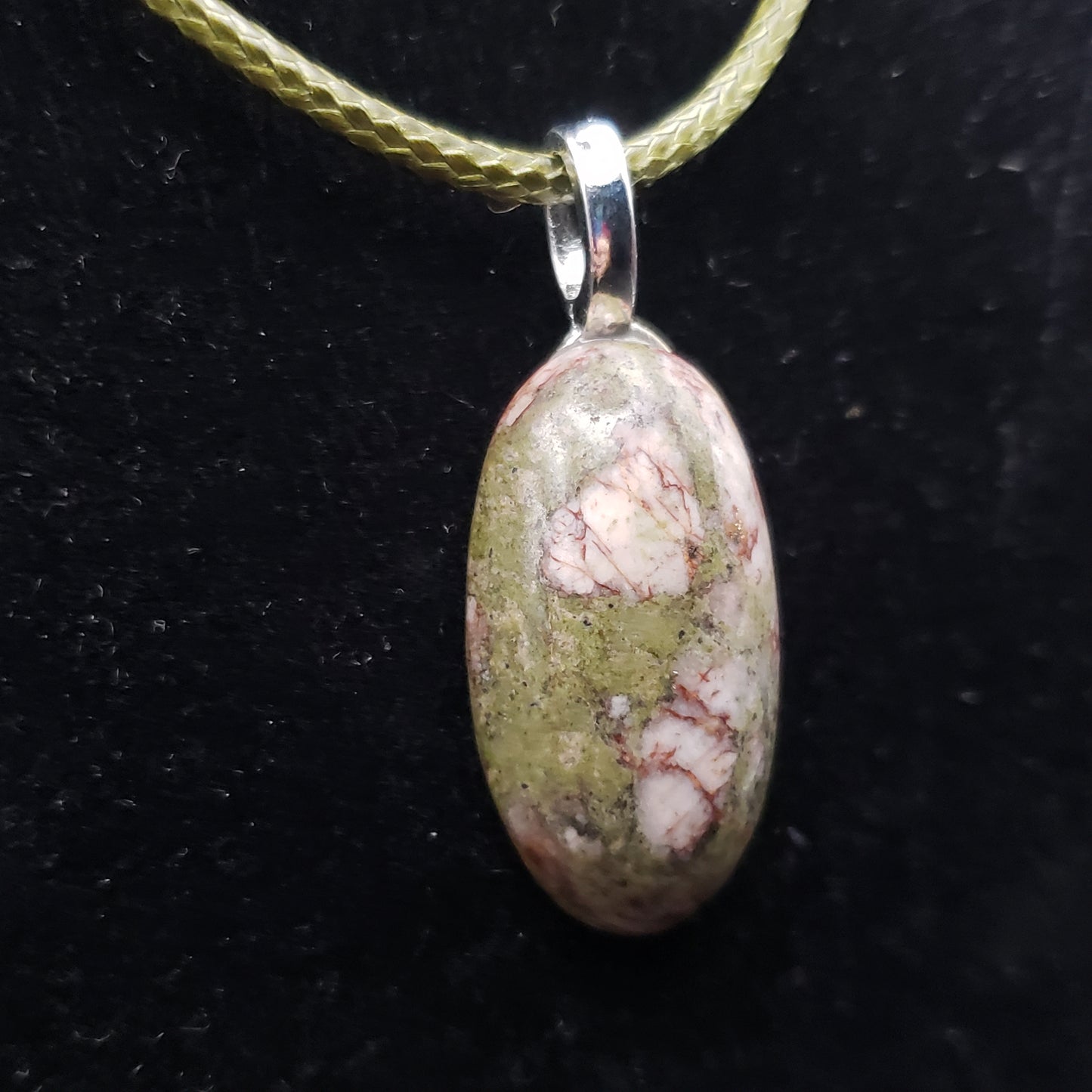 Green White Jasper 1 1/4" Oval Stone Agate Pendant Necklace 18" green cord (CJ00031) Simply CBD LLC