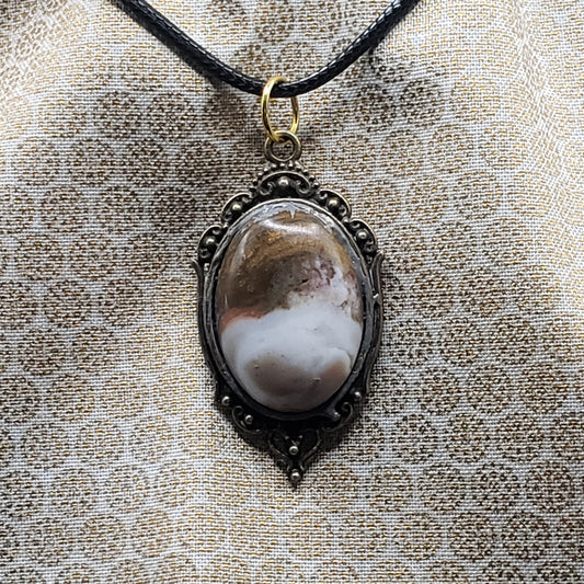 Brown Ocean Jasper Crystal 1" Oval Natural Polished Stone Pendant 20" black cord (CJ00014) Simply CBD LLC